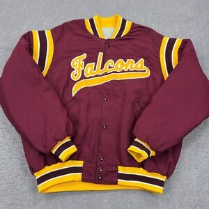 VTG DeLong Falcons Jacket‎ Men's XL Maroon Lined Varsity Football 90s USA Made